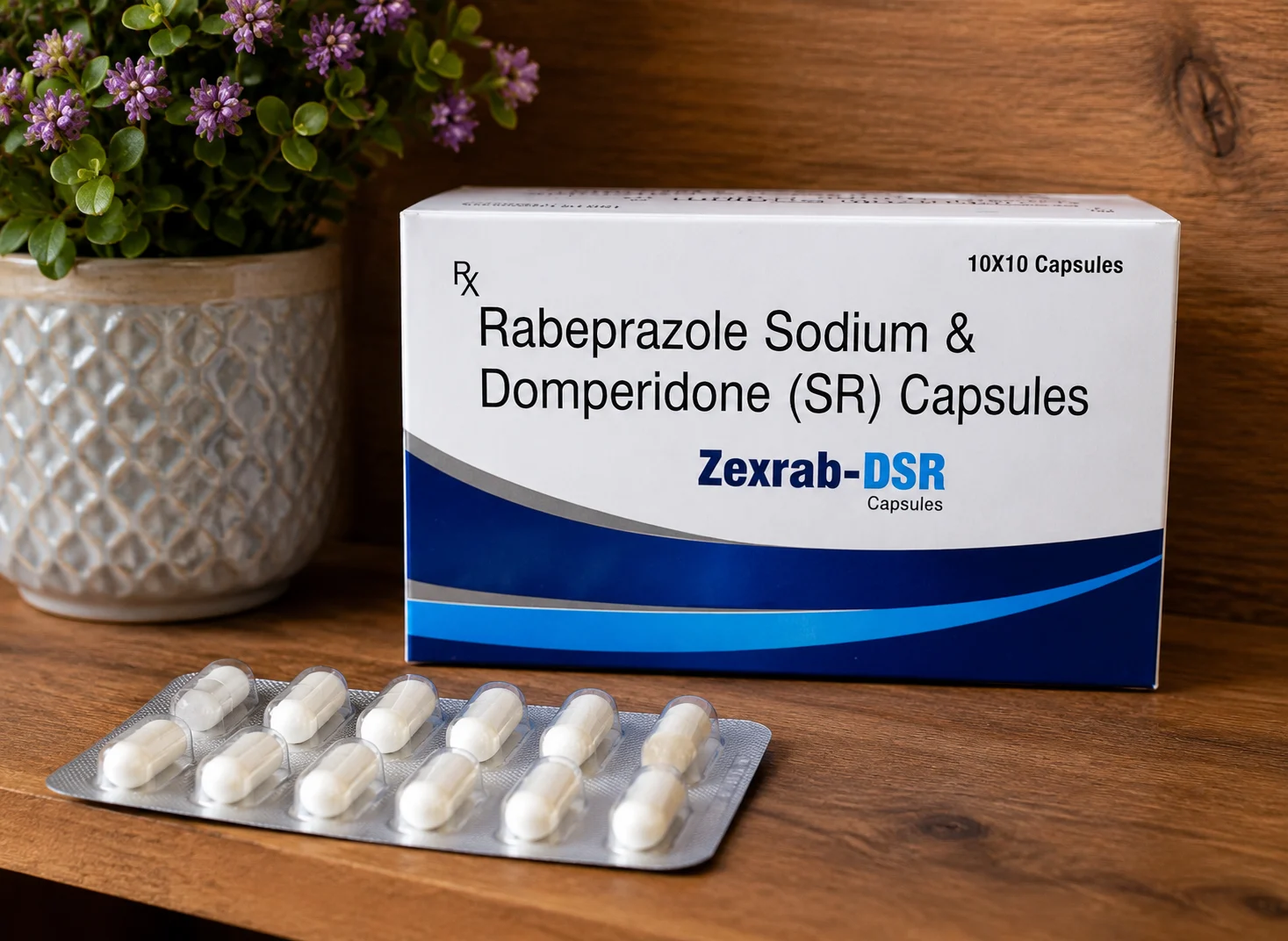 Products Detail- Zexwin Products Detail- Zexwin 100% 10 B62 Zexrab-DSR Capsules Zexrab-DSR Capsules Turn on screen reader supportCAPSULESPregabalin & Methylcobalamin CapsulesNERWIN-M Capsules combine Pregabalin and Methylcobalamin in a single formulation. They are commonly prescribed to help manage neuropathic pain and support nerve health. The capsules are intended for use under the supervision of a qualified healthcare professional and are supplied in a pack of 10 × 10 capsules.Zextel-AM Tablets contain a combination of Amlodipine & Telmisartan Tablets I.P., formulated for the effective management of high blood pressure (hypertension). The product is available in a 10x15 Tablets pack, making it suitable for regular prescription use. This dual-action formulation helps relax blood vessels and supports smooth blood circulation, reducing the workload on the heart. Regular use, as directed by a healthcare professional, may help lower the risk of hypertension-related complications such as heart disease and stroke. Zextel-AM is a prescription medicine and should be taken only under medical supervision. Patients should follow the prescribed dosage and maintain a healthy lifestyle for the best treatment outcomes.Azithromycin Tablets I.P. 500 mg.Rosuvastatin Tablets I.P. 10 mgPre & Probiotic CapsulesPletawin-10033 "Zextel-20 Tablets" Telmisartan Tablets I.P. 20 mg Zextel-20 Tablets contain Telmisartan I.P. 20 mg, a prescription medication used to help manage high blood pressure (hypertension). It works by relaxing blood vessels, allowing blood to flow more easily and reducing the risk of heart-related complications. Regular use as prescribed can help protect the heart and kidneys in patients with hypertension. The tablets should be taken under the supervision of a healthcare professional. Each pack contains 10 strips of 10 tablets (10×10 tablets).Levocetirizine Dihydrochloride Tablets IPNaproxen Sodium & Domperidone TabletsZexcal-D3 Sachets contain Cholecalciferol (Vitamin D3) Granules, formulated to help prevent and treat vitamin D deficiency. Vitamin D3 supports the absorption of calcium and phosphorus, promoting healthy bones, teeth, and muscle function. Regular supplementation helps maintain optimal vitamin D levels and supports overall bone health and immunity. The granules come in a convenient orange-flavoured sachet for easy consumption. Each pack contains 20 sachets of 1 gram each (20 × 1 gm Sachets).Cefepime & Tazobactam InjectionDOXI-WIN InjectionDOXI-WIN Injection contains Doxycycline for Injection USP 100 mg, a prescription antibiotic used to treat a wide range of susceptible bacterial infections, including respiratory, skin, urinary tract, and certain sexually transmitted infections. It works by inhibiting bacterial protein synthesis, thereby preventing the growth and spread of bacteria. This product is intended for intravenous (IV) infusion only and is supplied as a single-dose lyophilized vial. The combipack includes Vitamin C Injection IP and Sterile Water for Injection IP for reconstitution and should be administered only under the supervision of a qualified healthcare professional.Metoprolol Succinate Prolonged Release Tablets I.P.Pantoprazole Gastro-Resistant and Domperidone Prolonged-Release Capsules IPMontelukast Sodium & Levocetirizine Hydrochloride Tablets I.P. Zexcet-M Tablets contain a combination of Montelukast Sodium and Levocetirizine Hydrochloride, commonly prescribed for the management of allergic rhinitis and other allergy-related conditions. Montelukast helps block leukotrienes that cause allergy symptoms, while Levocetirizine is an antihistamine that relieves sneezing, runny nose, itchy eyes, and skin allergies. The dual-action formulation provides effective relief from seasonal and perennial allergies while helping improve breathing comfort in allergy-prone individuals. The tablets should be taken as directed by a healthcare professional. Each pack contains 10 strips of 10 tablets (10×10 Tablets).Lactulose SolutionSpirowin-50 Tablets contain Spironolactone Tablets I.P. 50 mg, a prescription medicine used to treat conditions such as high blood pressure, heart failure, edema (fluid retention), and certain cases of hyperaldosteronism. It belongs to the potassium-sparing diuretic class and helps remove excess fluid from the body while conserving potassium. The medicine helps reduce swelling, improve cardiovascular function, and support blood pressure management when used as prescribed. It should be taken only under the supervision of a healthcare professional. Each pack contains 4 × 5 × 10 tablets.Spirowin-25 TabletsSpirowin-25 Tablets contain Spironolactone Tablets I.P. 25 mg, a prescription medicine used to manage high blood pressure, heart failure, edema (fluid retention), and conditions associated with excess aldosterone production. It belongs to the potassium-sparing diuretic class and helps remove excess fluid from the body while maintaining potassium levels. Regular use, as prescribed by a healthcare professional, helps reduce swelling, improve heart function, and support effective blood pressure control. The tablets should be taken exactly as directed. Each pack contains 4 × 5 × 10 tablets.Pantoprazole Sodium Gastro Resistant Tablets I.P. Zexpan-40 Tablets contain Pantoprazole Sodium Gastro-Resistant Tablets I.P., a prescription medicine used to treat acid reflux, gastroesophageal reflux disease (GERD), peptic ulcers, and other acid-related stomach disorders. The gastro-resistant formulation protects the medicine from stomach acid, allowing it to work effectively in the intestine. Pantoprazole helps reduce the production of stomach acid, providing relief from symptoms such as heartburn, acid regurgitation, and indigestion while promoting the healing of ulcers. The tablets should be taken as directed by a healthcare professional, preferably before meals. Each pack contains 10 strips of 10 tablets (10×10 Tablets).Rabeprazole Sodium & Domperidone (SR) Capsules Zexrab-DSR Capsules